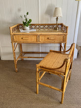 Load image into Gallery viewer, Vintage Bamboo & Rattan Dressing Table with Matching Chair & Glass Top