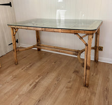 Load image into Gallery viewer, Vintage Angrave’s Bamboo & Rattan Dining Table with Original Glass Top