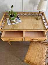 Load image into Gallery viewer, Vintage Bamboo & Rattan Dressing Table with Matching Chair & Glass Top