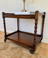 Load image into Gallery viewer, Vintage Oak Bobbin-Turned Drinks Trolley / Side Table