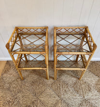 Load image into Gallery viewer, Italian Bamboo & Glass Vintage Bedside Tables