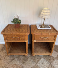 Load image into Gallery viewer, A pair of vintage rattan bedsides
