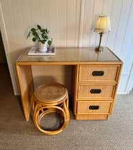 Load image into Gallery viewer, Vintage Rattan &amp; Wicker Desk + Stool
