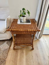 Load image into Gallery viewer, Vintage Scalloped Rattan Side/Bedside Table
