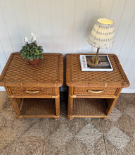 Load image into Gallery viewer, A pair of vintage rattan bedsides
