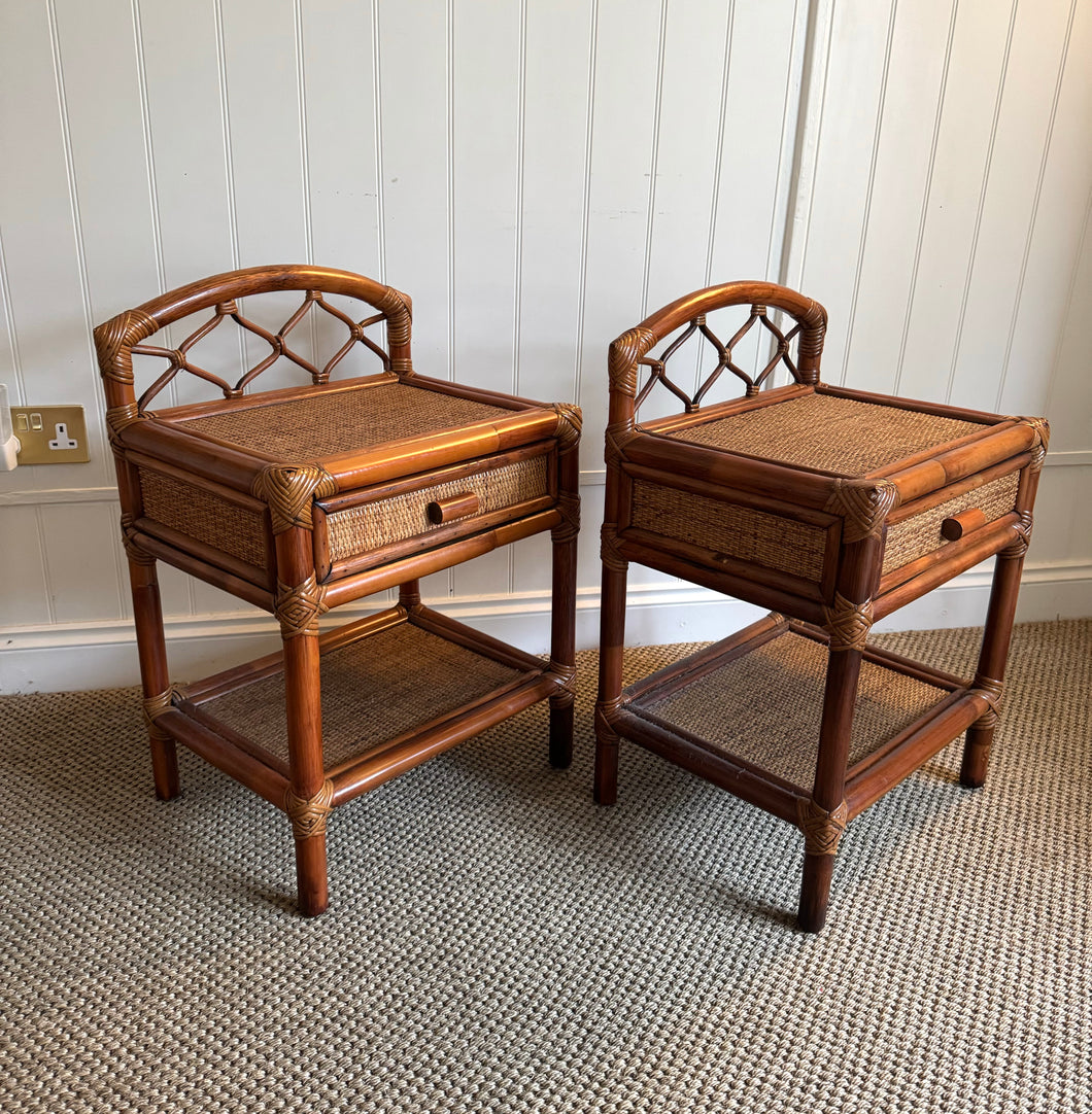 Vintage rattan and bamboo side tables