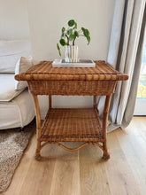 Load image into Gallery viewer, Vintage Scalloped Rattan Side/Bedside Table
