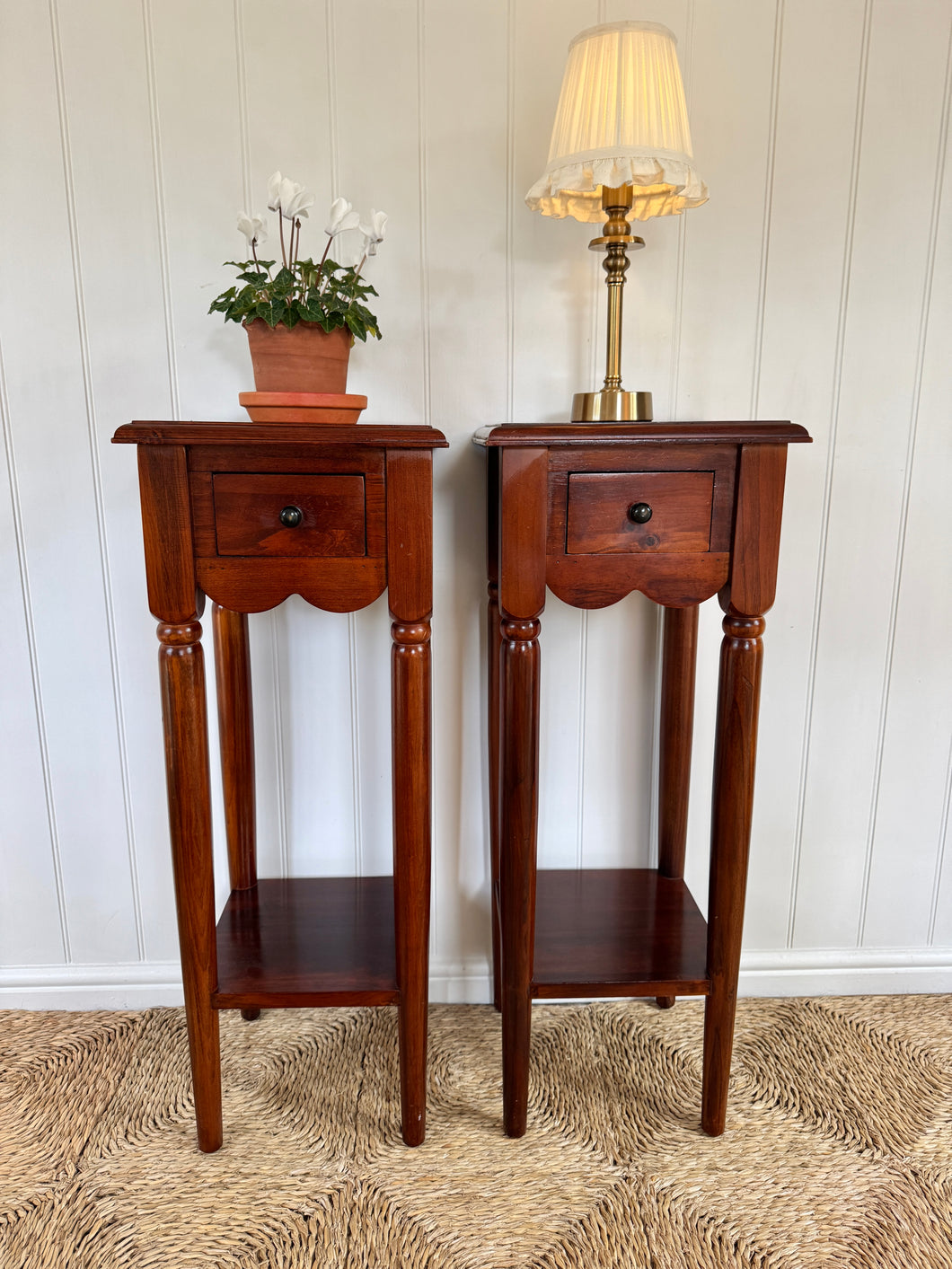 Pair of Vintage Mahogany Scalloped Bedside Tables
