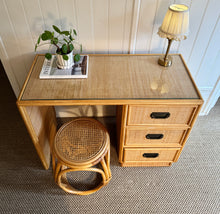 Load image into Gallery viewer, Vintage Rattan &amp; Wicker Desk + Stool

