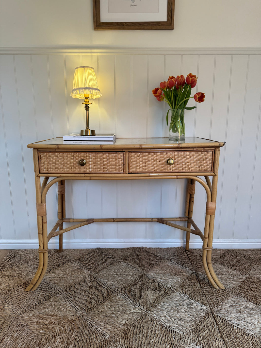 Lovely vintage wicker and bamboo desk