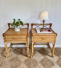 Load image into Gallery viewer, A pair of vintage rattan &amp; bamboo bedsides

