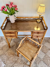 Load image into Gallery viewer, Vintage Angraves Style Bamboo and Rattan Desk and stool
