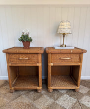 Load image into Gallery viewer, A pair of vintage rattan bedsides
