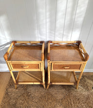 Load image into Gallery viewer, Pair of vintage rattan and bamboo bedsides
