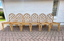 Load image into Gallery viewer, Six vintage faux bamboo ‘Angraves style’ dining chairs
