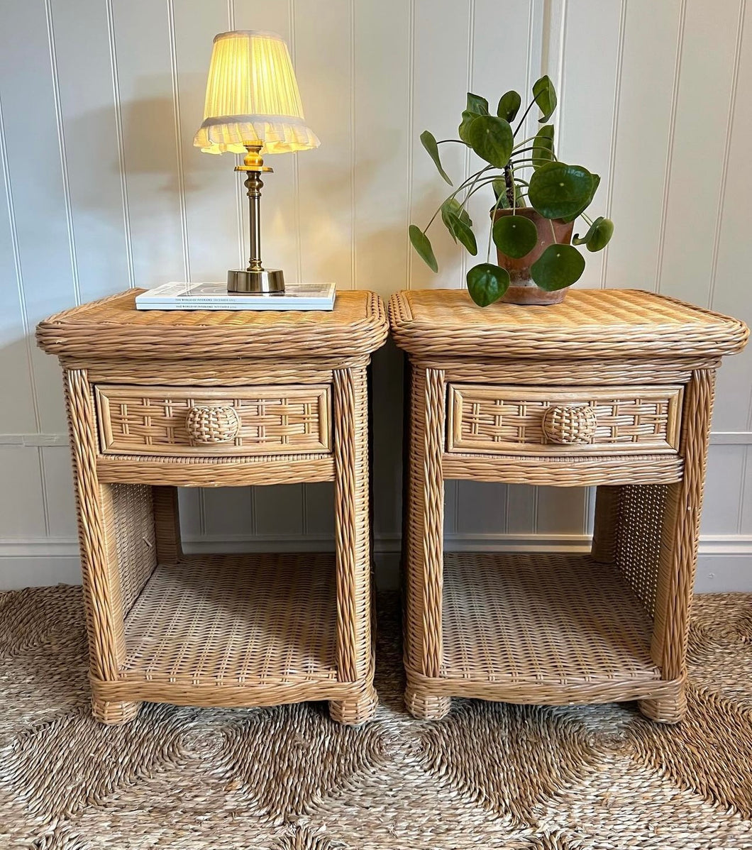 Pair of vintage rattan bedsides