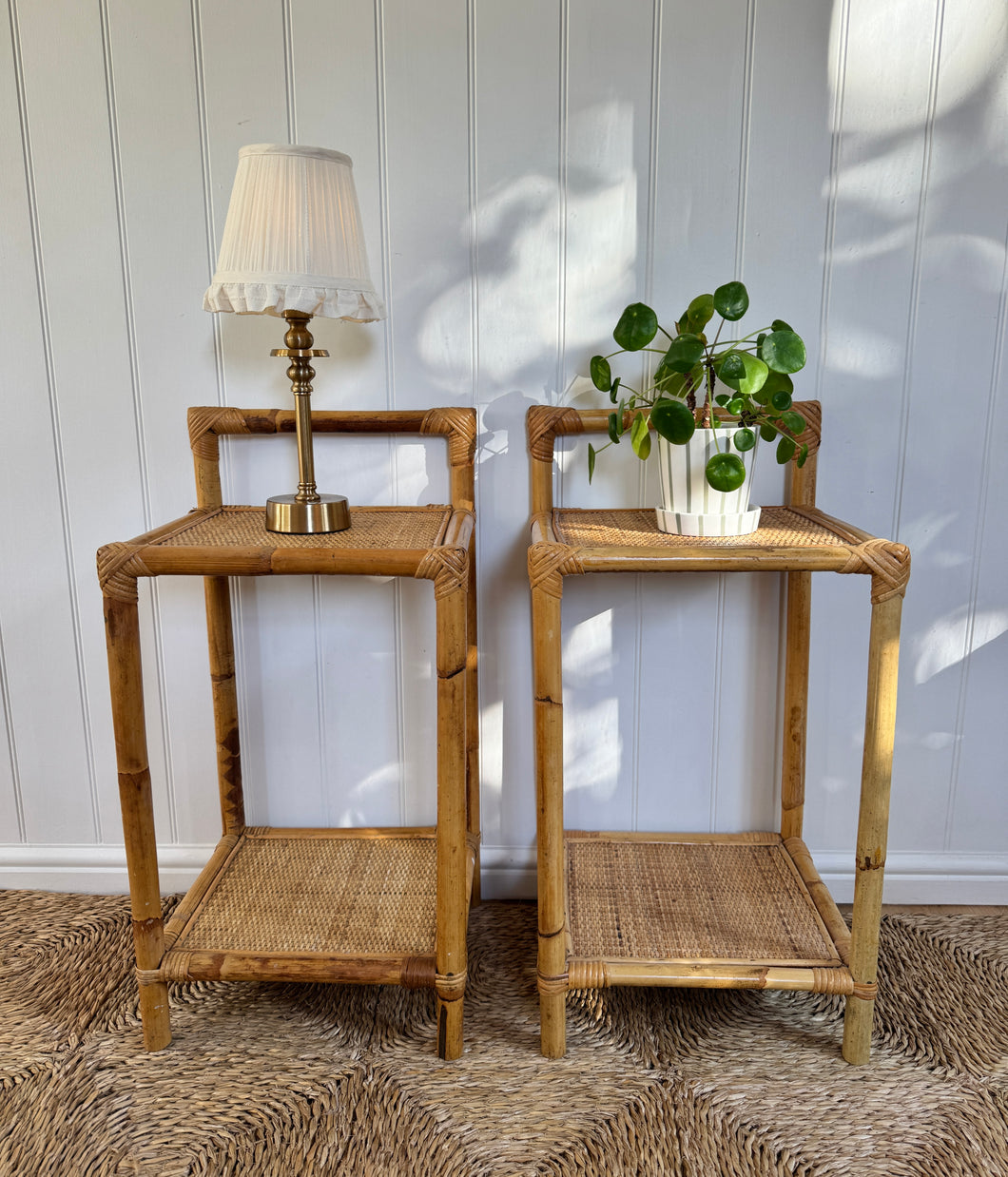 Pair of Vintage Rattan & Wicker Side Tables