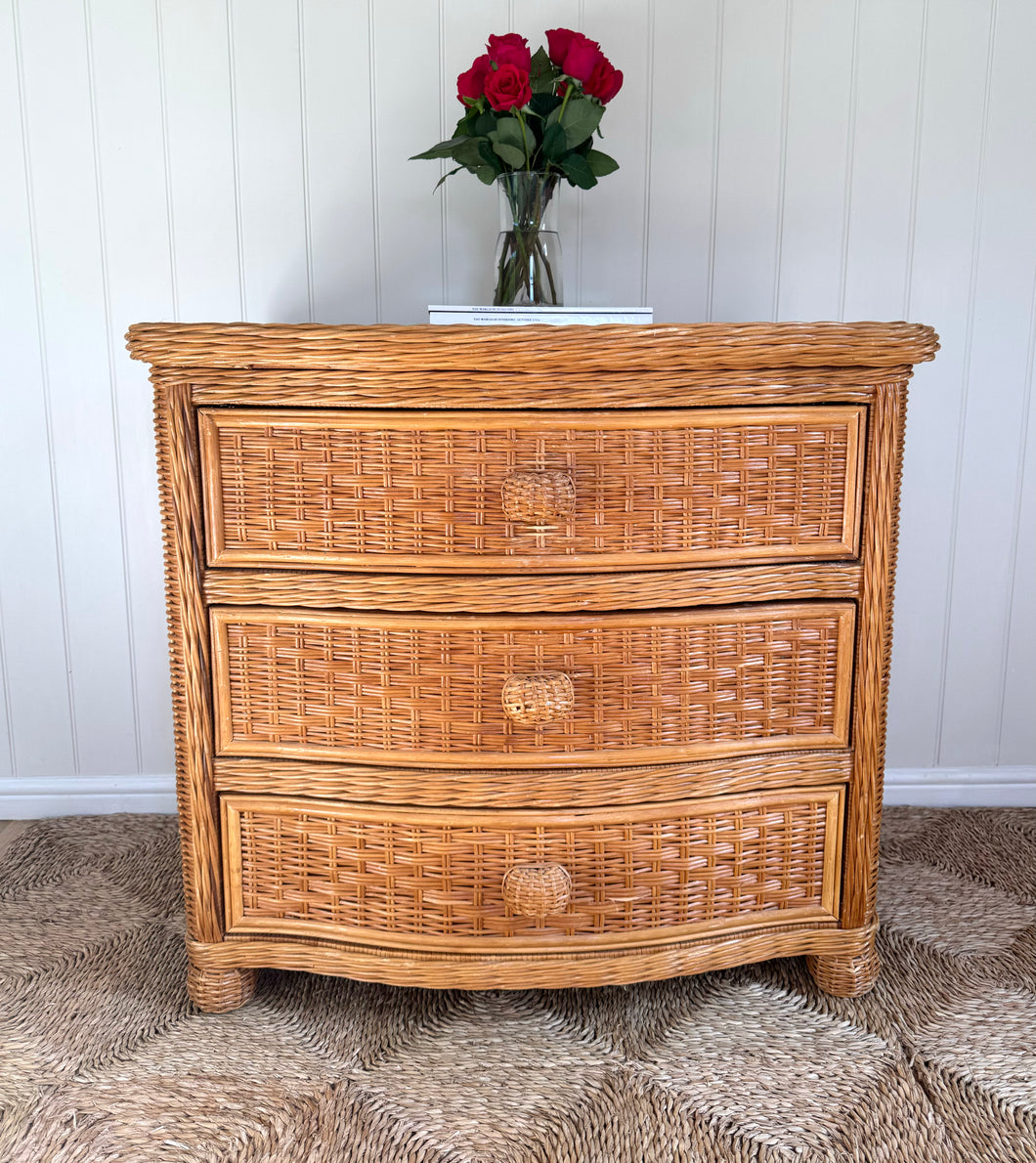 Vintage Rattan and Wicker Chest of Drawers