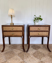 Load image into Gallery viewer, A pair of vintage bamboo &amp; rattan bedsides
