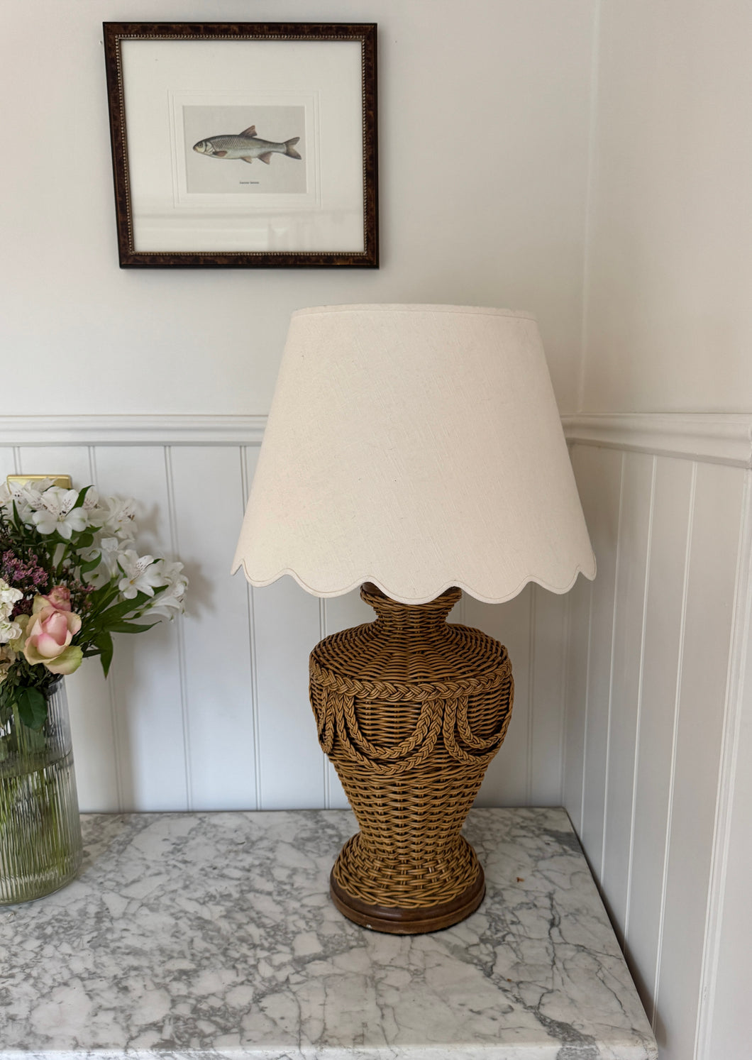 Vintage rattan plaited table lamp