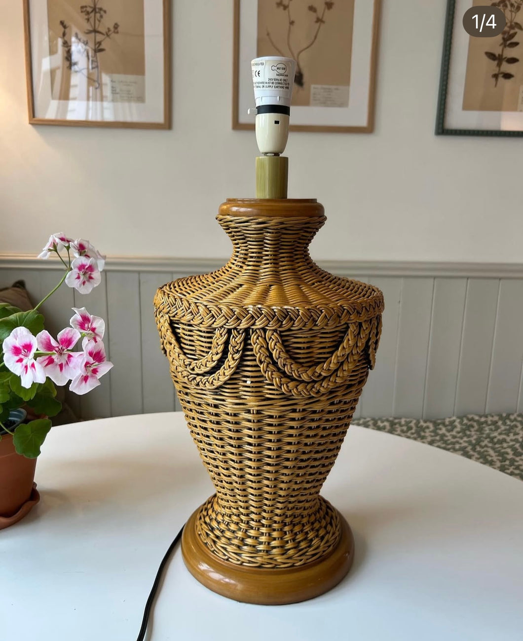 Vintage rattan plaited table lamp