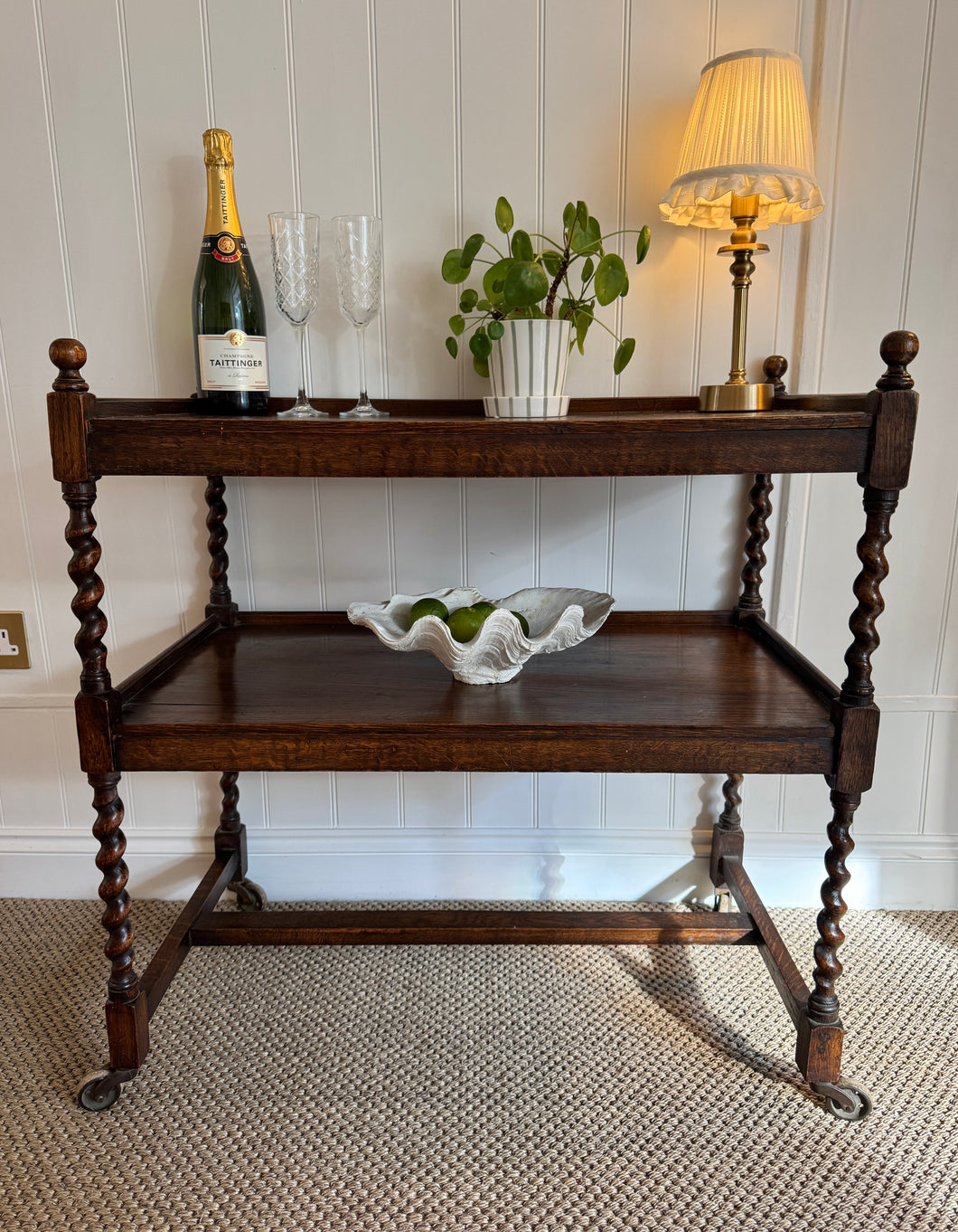 Vintage Mahogany Barley-Twist Bar Cart