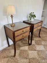 Load image into Gallery viewer, A pair of vintage bamboo &amp; rattan bedsides
