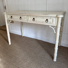 Load image into Gallery viewer, Vintage Faux Bamboo Chippendale Desk in Distressed Cream Finish
