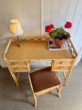 Load image into Gallery viewer, Vintage Rattan Writing Desk/Dressing Table &amp; Stool
