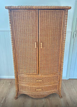 Load image into Gallery viewer, Stunning vintage rattan and bamboo double wardrobe
