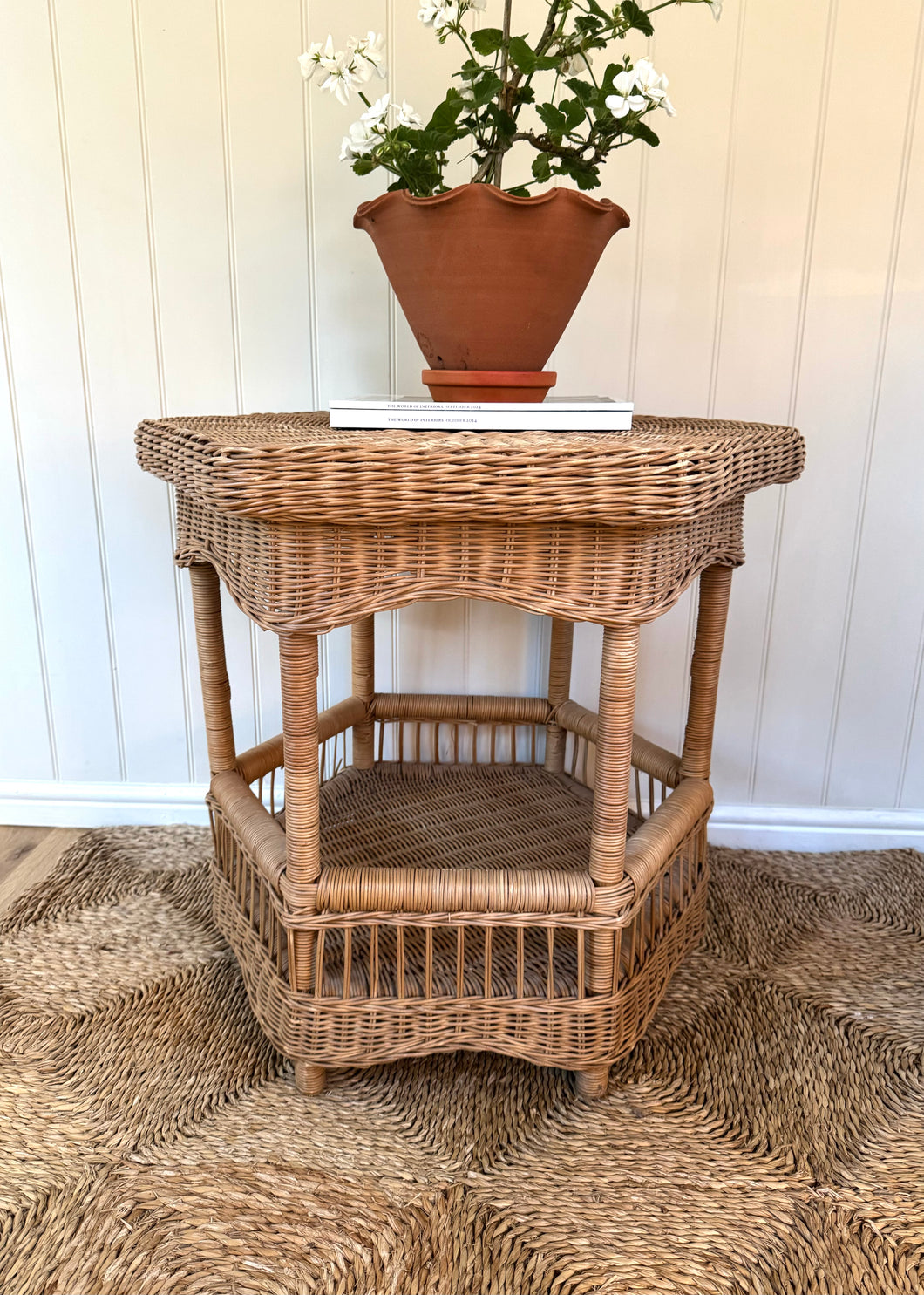 Vintage Rattan Scalloped Hexagonal Coffee/Side Table