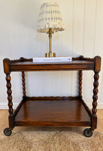 Load image into Gallery viewer, Vintage Oak Bobbin-Turned Drinks Trolley / Side Table
