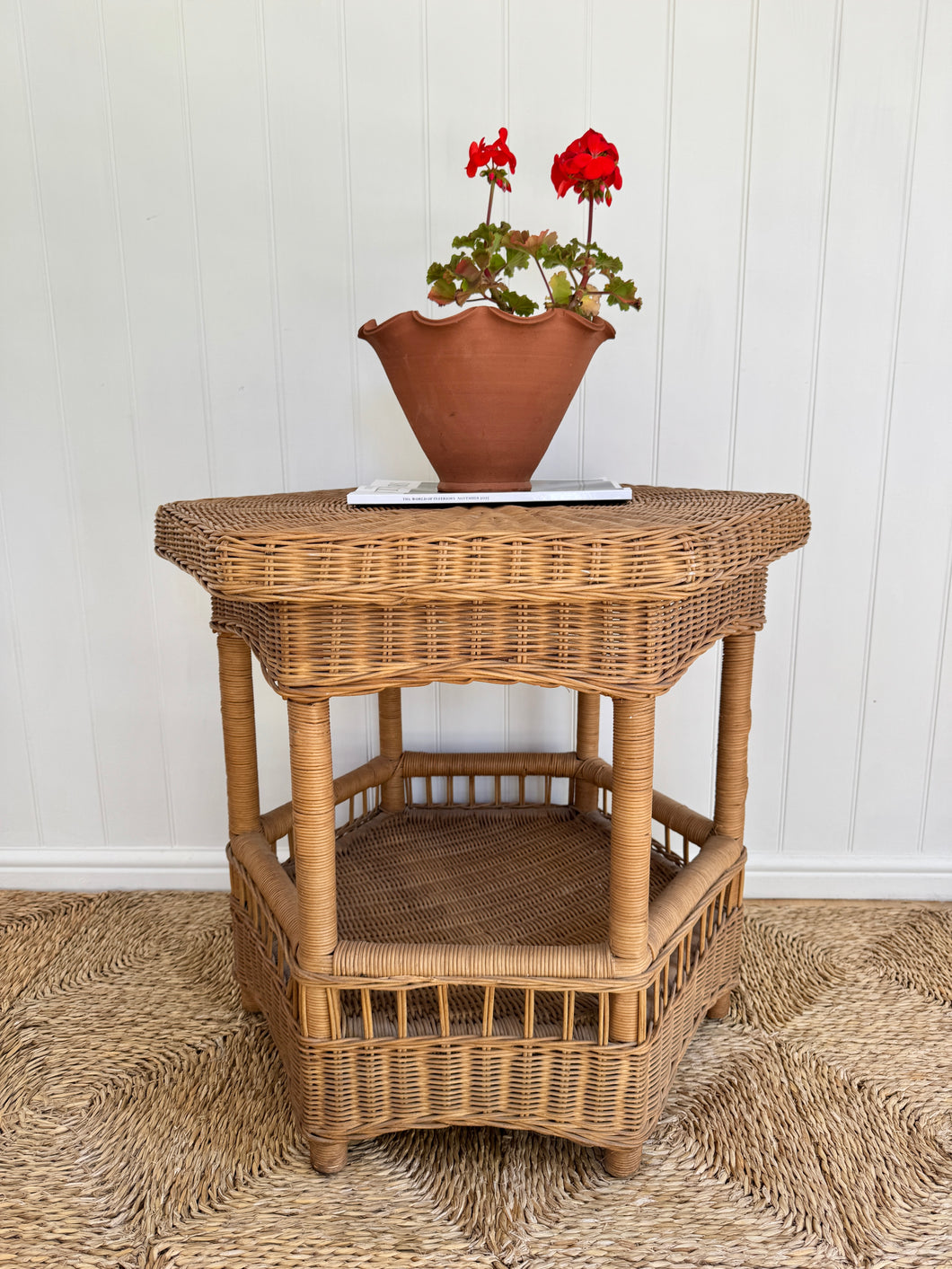 Vintage Rattan Two Tier Side Table