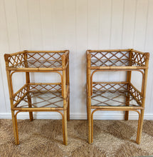 Load image into Gallery viewer, Italian Bamboo &amp; Glass Vintage Bedside Tables
