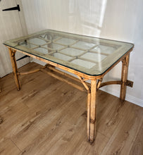 Load image into Gallery viewer, Vintage Angrave’s Bamboo &amp; Rattan Dining Table with Original Glass Top
