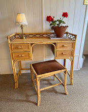 Load image into Gallery viewer, Vintage Rattan Writing Desk/Dressing Table &amp; Stool

