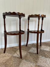 Load image into Gallery viewer, Lovely mahogany, scalloped,  etagere tiered side tables
