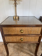 Load image into Gallery viewer, A pair of vintage bamboo &amp; rattan bedsides
