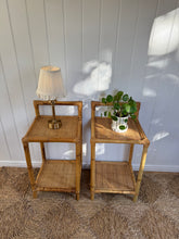 Load image into Gallery viewer, Pair of Vintage Rattan &amp; Wicker Side Tables
