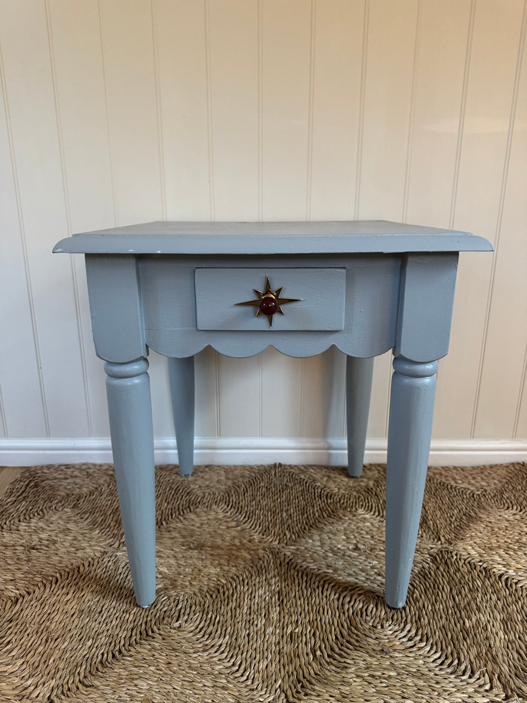 Vintage scalloped painted  bedside (inc Matilda Goad handle)