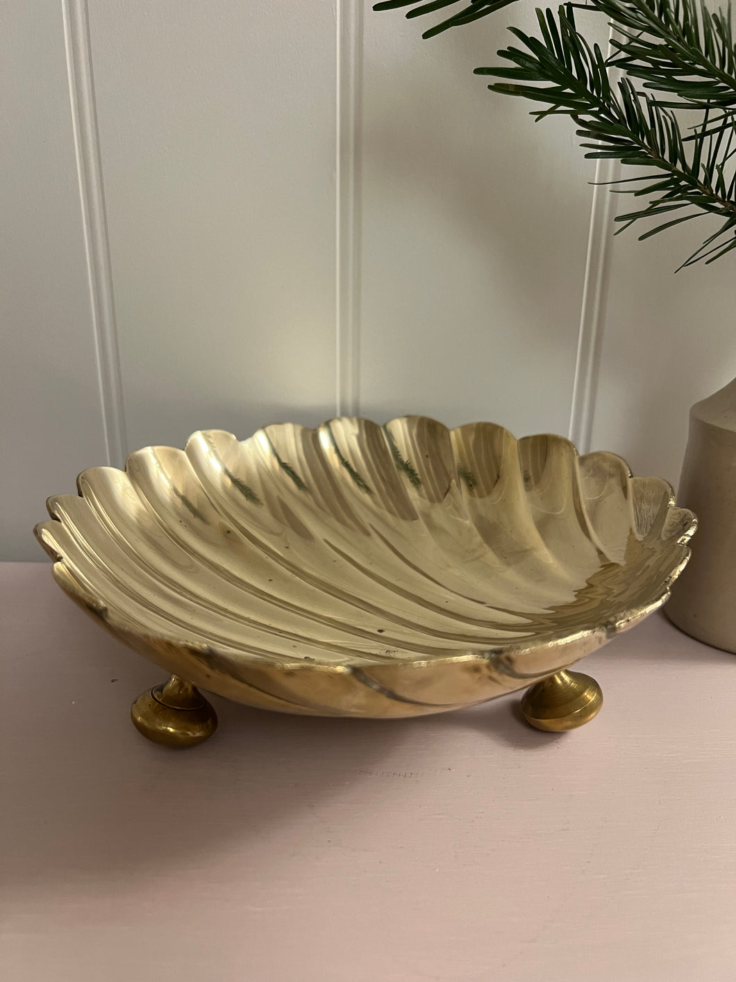 Vintage Solid Brass Seashell Trinket Dish 